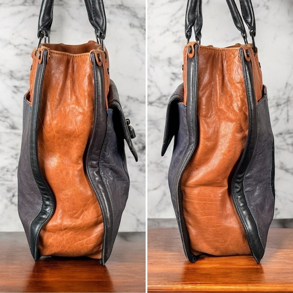 Tory Burch Two-Tone Brown and Black Leather Satchel - Picture 5 of 13